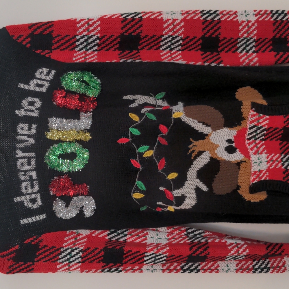 Reindeer Ugly Holiday Sweater Hoodie with 3D Lettering Women's Small